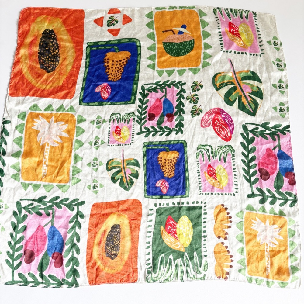 Womens Tropical Fruit Print Resortwear Maximalist Boho Square Scarf OS